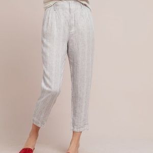 Anthropologie Pleated Linen Stripe High Rise Pant